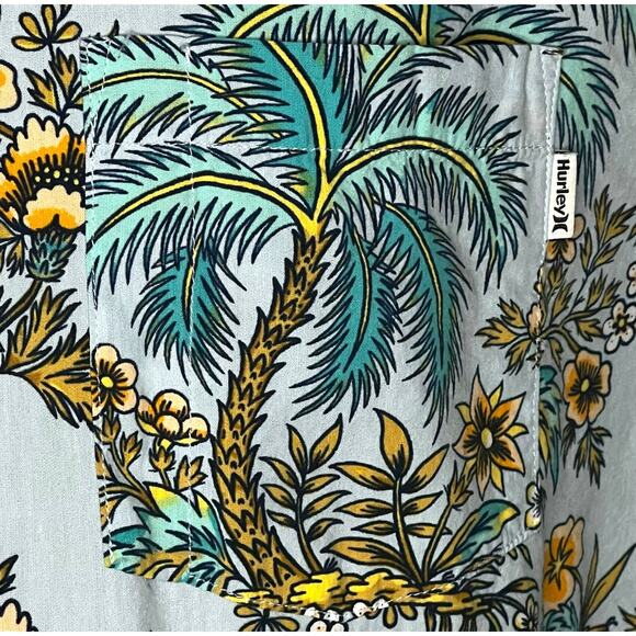 Hurley Hawaiian Shirt Mens Large Palm Tree Floral Aloha Surf Beach Button Up - Picture 7 of 11